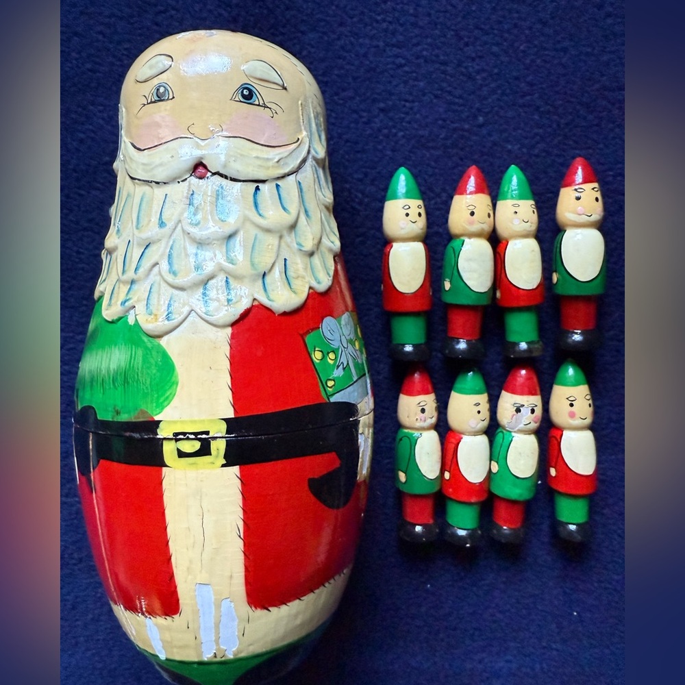 Vintage 8 Wood Elves with Santa Set